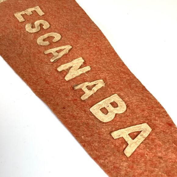 Early Escanaba Michigan Vintage Wool Felt Pennant 24” Long Salmon/Beige - Picture 4 of 5